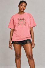 Women’s Oversized Graphic T-Shirt – Satin Bow & Pearl Heart - Image 3