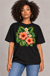 Women’s Oversized T-Shirt – Tropical Bloom - Image 3