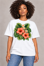 Women’s Oversized T-Shirt – Tropical Bloom - Image 4