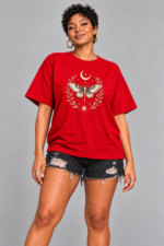 Women’s Oversized Graphic T-Shirt – Celestial Moth & Moon - Image 3