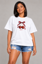 Women’s Oversized Graphic T-Shirt – Chérie Cherry Bow - Image 4