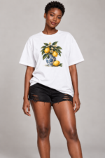 Women’s Oversized Graphic T-Shirt – Lemon Blossom Vase - Image 4